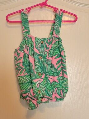 Tommy Bahama Kids Pink Tropical Leaf Tie Front Sleeveless Top Small 5/6